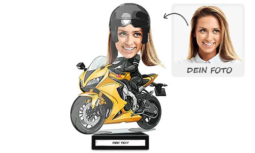 Decoración con foto como regalo para una motociclista.