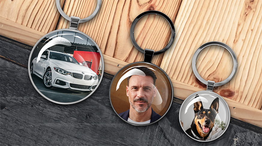 Individuell rund nyckelring med tryckt foto