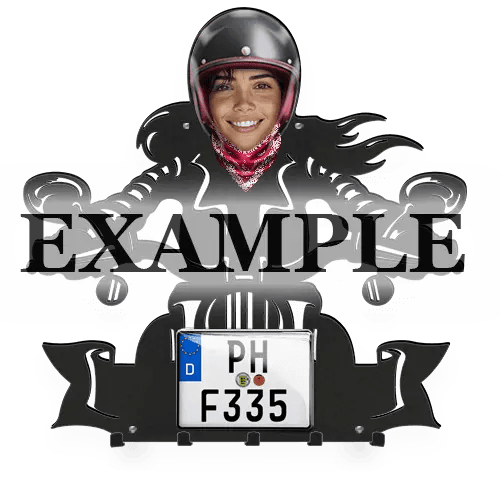 keyholder-wall motorcycle rider skeleton face license plate and text printed