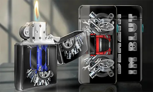 feuerzeuge selbst bedrucken Feuerzeug Edelstahl Tuning gezündet in der Hand feuerzeug mit motiv