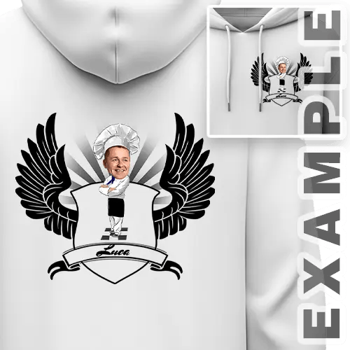 Hoodie personnalisé avec un design de blason de bande dessinée et votre passe-temps ou profession