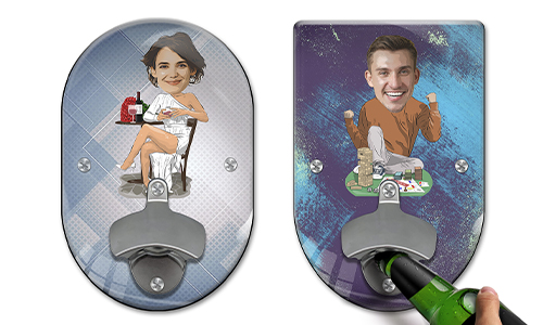 Personalizowany Otwieracz do Butelki na Ścianę Z Wybranym Motywem Związane z Hobby lub Zawodem w Stylu Komiksowym