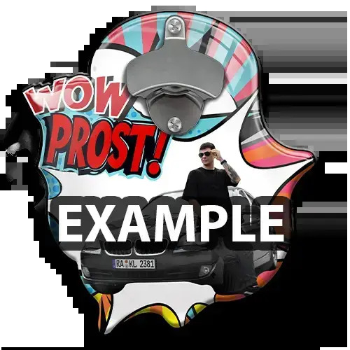 Décapsuleur mural avec photo en style bande dessinée