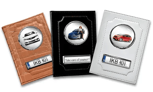 Standard car document holder with car/photo and license plate for your girlfriend