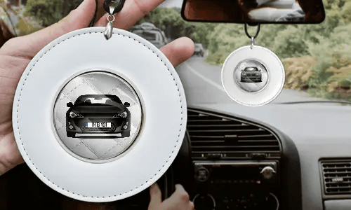 Car Mirror Chain Round - White leather