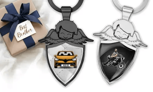 Personalised angel keychain shield - gift for your brother