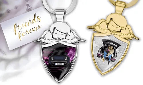 Guardian angel keychain with your best friend's vehicle
