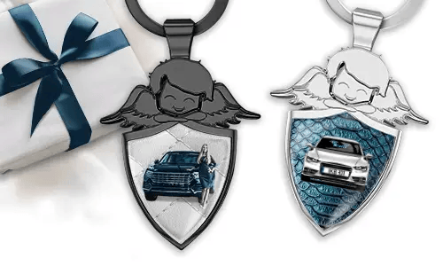 Guardian angel keychain with your own vehicle
