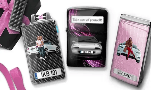 Coolline aansteker met auto/foto en kenteken voor je vriendin