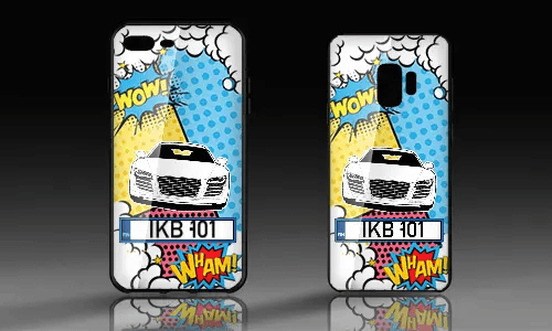 personalisierte handyhülle mit Comic Designe und weißen Autosilhouetten handyhülle personalisieren