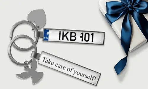Personalized friendship keychain with custom plate number and engraved message tag