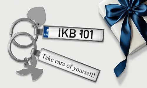 Personalized license plate keychains with custom numbers and metal finish design