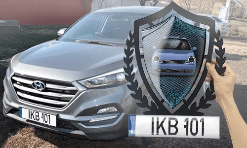 metallschild gestalten schwarz gepulvert mit Blaues Schlangenleder Hintergrund in der Hand accessoire garage