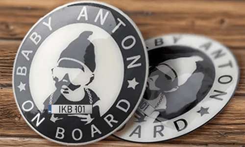 license plate sticker round on the table license plate sticker round on the table